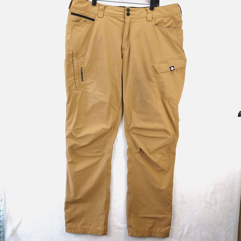 TRUEWERK T1 Werkpants Men 38x34 Brown Cargo Lightweight Stretch Utility Outdoor